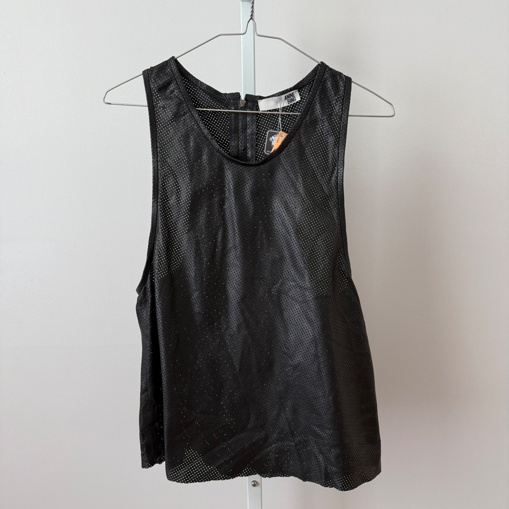 Anine Bing sz XS Black Perforated 100% Lambskin Leather Tank Top Back Zip Goth - Picture 1 of 7